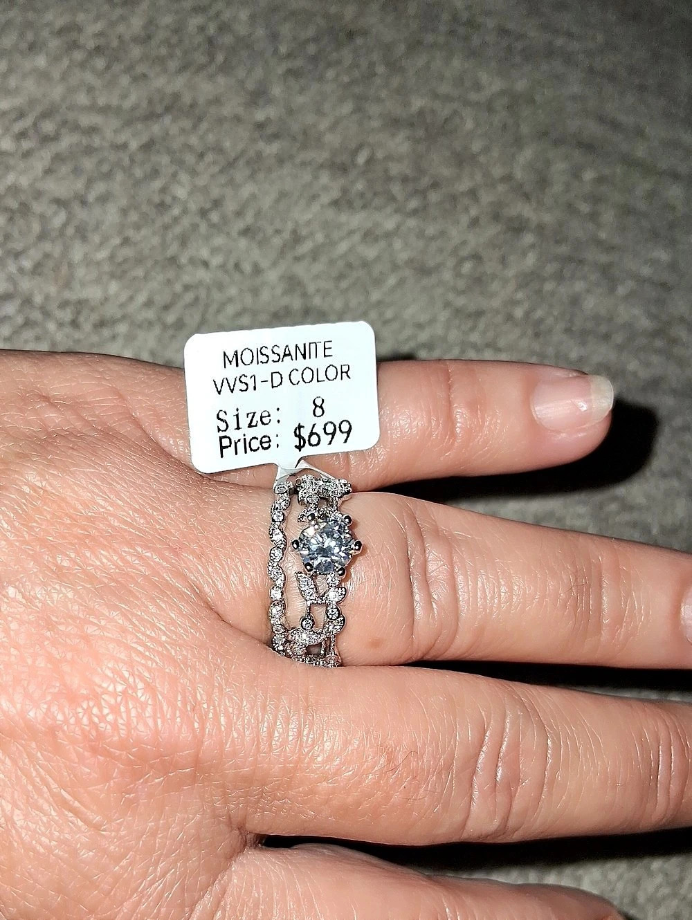 Moissanite Ring Set Silver Size 8